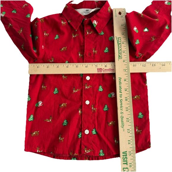 Toddler Boys H&M Christmas Reindeer Xmas Trees Pattern Shirt Red Size 2T NEW - Picture 2 of 5